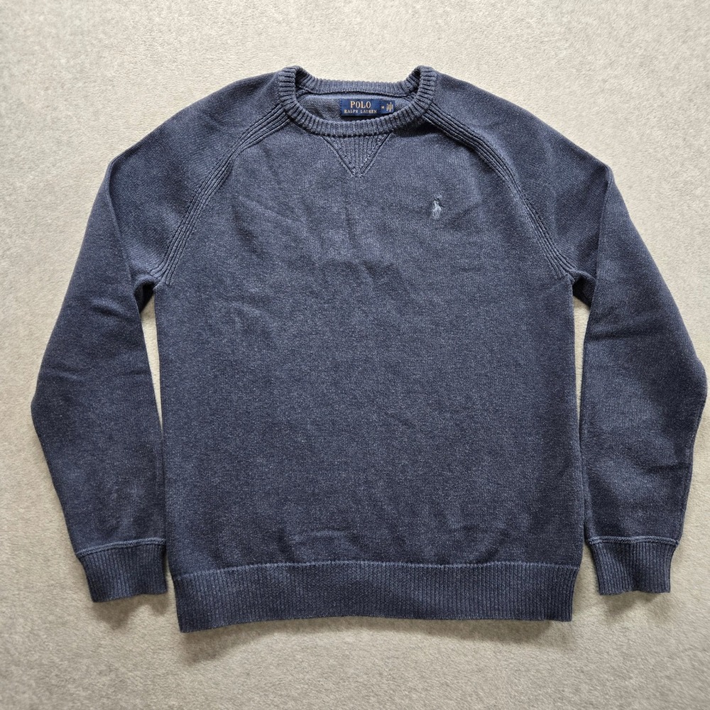 Polo Ralph Lauren Mens Blue Cotton Crewneck Raglan Sweater Size M Pony Logo